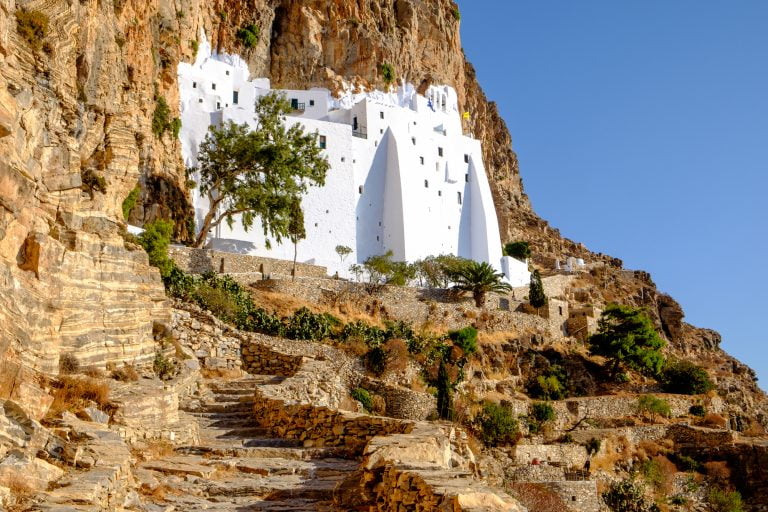 Detail view of Panagia Hozovitissa monastery on Amorgos island,