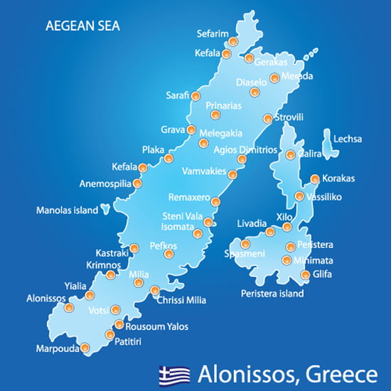 Island of Alonissos in Greece map