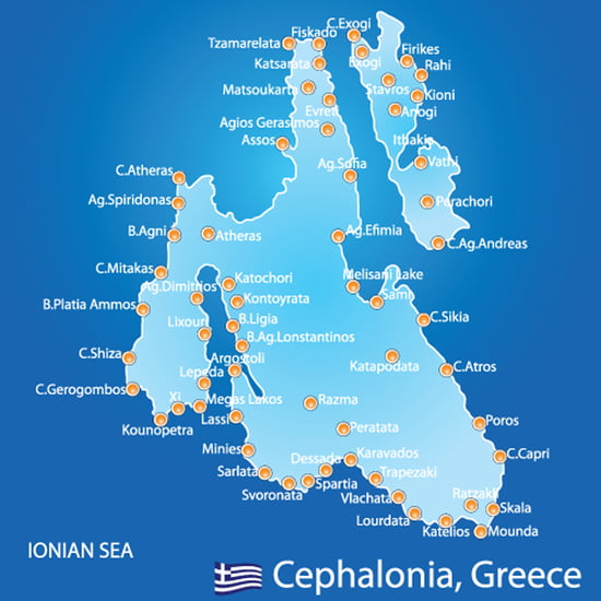 Mappa di Cefalonia per organizzare le escursioni