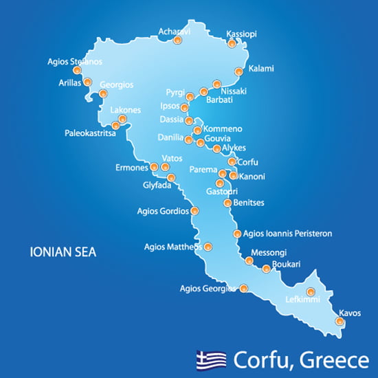 Mappa di Corfù con la costa nord-occidentale