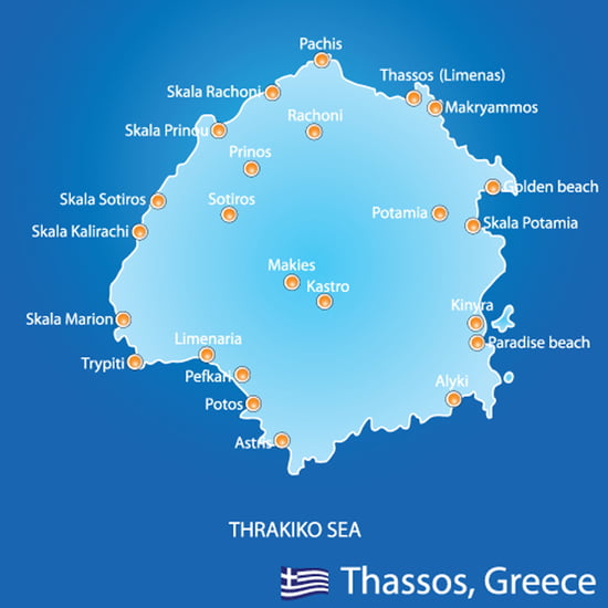 Island of Thassos in Greece map