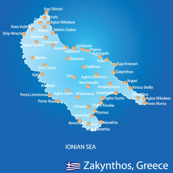 Island of Zakynthos in Greece map