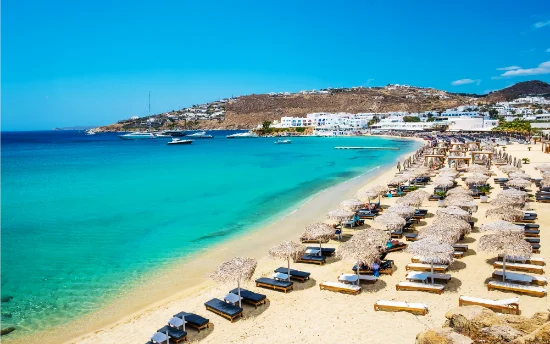 Platis Gialos Beach, Mykonos, Grecia