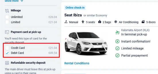 Noleggio Auto Kalamata senza carta credito