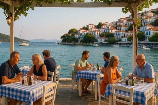 Cene al tramonto sul mare di Skiathos