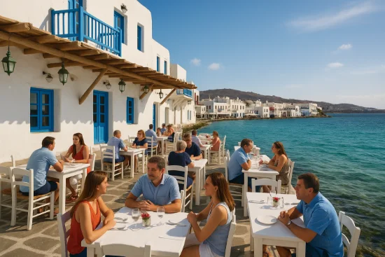 Ristorante sulla costa di Mykonos