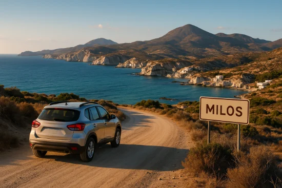 Strada panoramica con vista su Milos